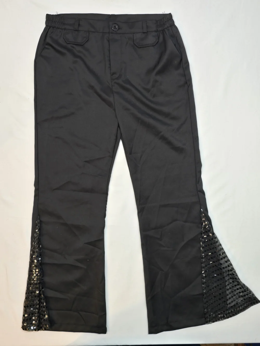Kids 70s Disco Costume Set Rainbow Sequin Shirt Bell Bottom Pants Size 11-12